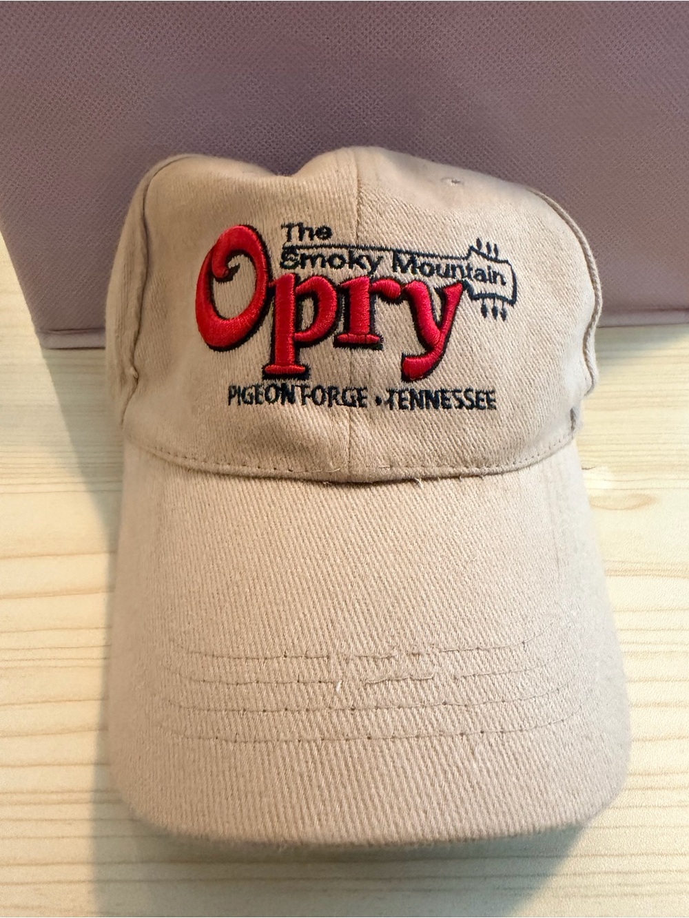 Vintage -The Smoky Mountain Opry Beige Baseball Cap with Red Embroidery